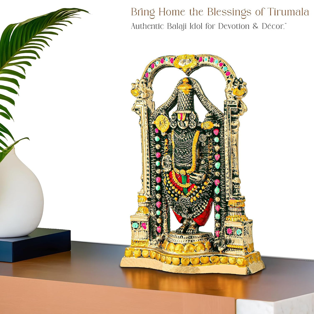 8 Inch Resin Tirupati Balaji Idol for Pooja Room | Lord Venkateshwara Swamy Idol for Office Desk | House Warming Gifts for Home Decor | Golden