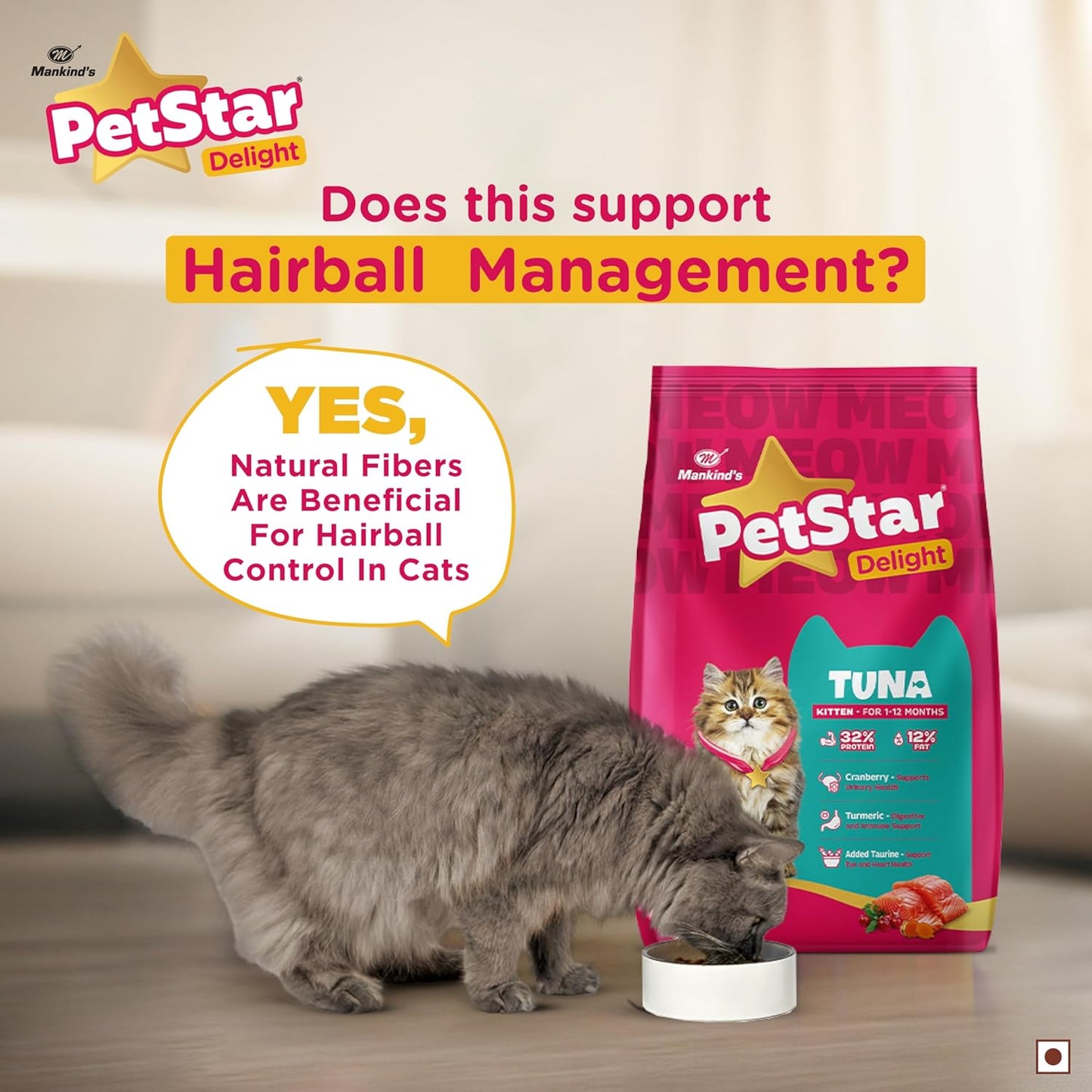 Mankind PetStar Kitten Cat Food – Tuna Flavour (1 Kg) | Complete & Balanced Nutrition for Healthy Growth, Digestive & Hairball Care