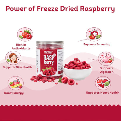 Nectar Superfoods Premium Freeze Dried Raspberry - 40 grams Jar-Pack of 1 Nos | No Oil, No Preservatives, No Sugar Added| Vegan | Baking, Cooking & Seasoning | Processed in India