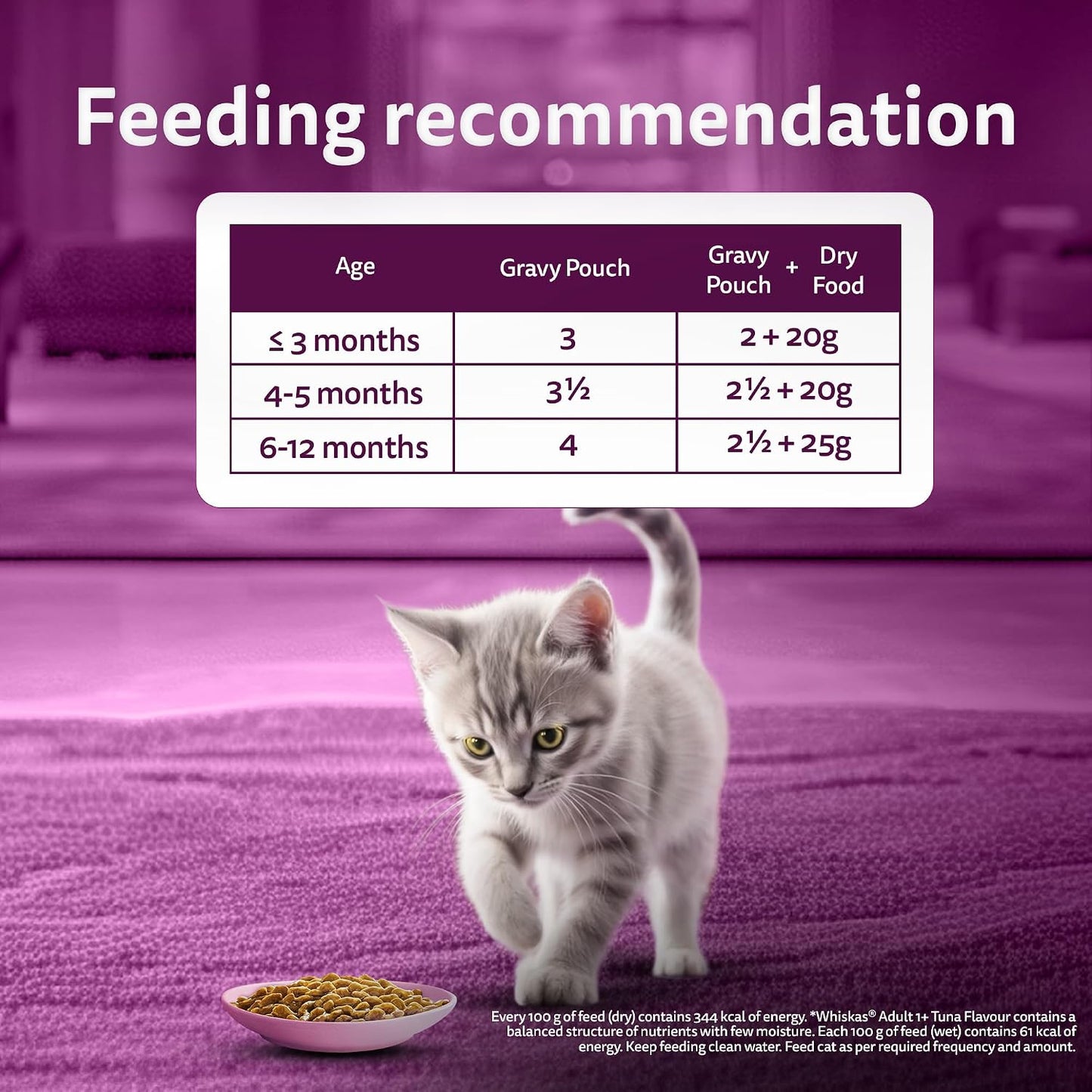 Whiskas Junior Kitten (2-12 Months) Wet Cat Food, Chicken in Gravy, 80 g Hydrating Food Made With Real Chicken, 100% Complete & Balanced Nutrition for Kittens