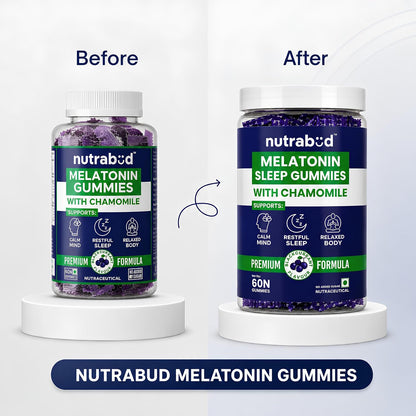 Nutrabud Melatonin Sleep Gummies 3mg For Men, Women | No Added Sugar | Fall Asleep Fast & Restful Deep Sleep | Blackcurrant Flavor Veg Gummy Supplement (60 Count (Pack of 1))