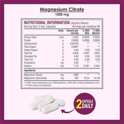 Biotrex Nutraceuticals Magnesium Citrate Supplement, Supports Bone & Sleep Health - 120 Vegetarian Capsules