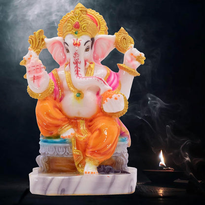 Ganesha Ganpati Murti Vinayak 6 inch Marble Dust Statue for Home Mandir, Living Room Decor, Office Desk, Gifting on Grih Pravesh, Auspicious Showpiece (Statue 1)