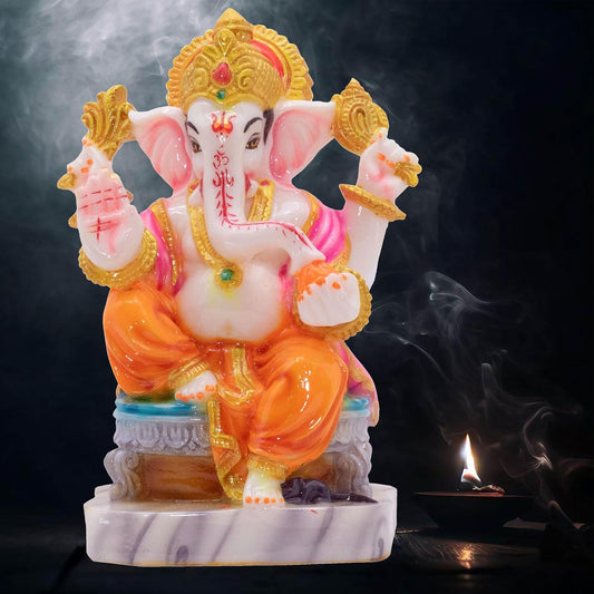 Ganesha Ganpati Murti Vinayak 6 inch Marble Dust Statue for Home Mandir, Living Room Decor, Office Desk, Gifting on Grih Pravesh, Auspicious Showpiece (Statue 1)