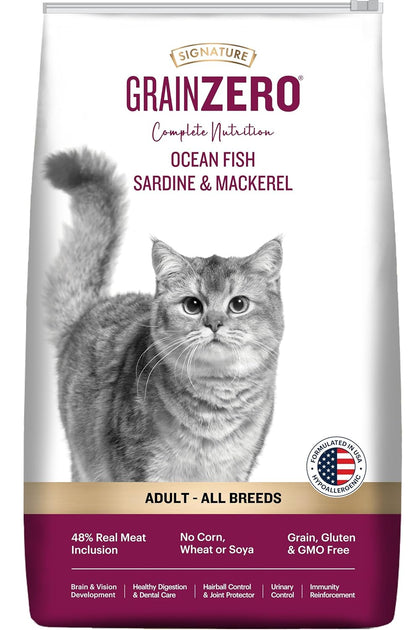 Grain Zero Adult Dry Cat Food 1.2kg | Ocean Fish, Sardine & Mackerel | 48% Fresh Fish Inclusion | Grain-Free & Gluten-Free | Promotes Healthy Skin & Coat | Suitable for All Breeds