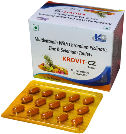 KROVIT-CZ Multivitamin Tablets with Chromium Picolinate, Zinc, Selenium, Vitamin B6, Vitamin B12, Folic Acid & Nicotinamide | Daily Nutritional Supplement for Adults | 150 Tablets