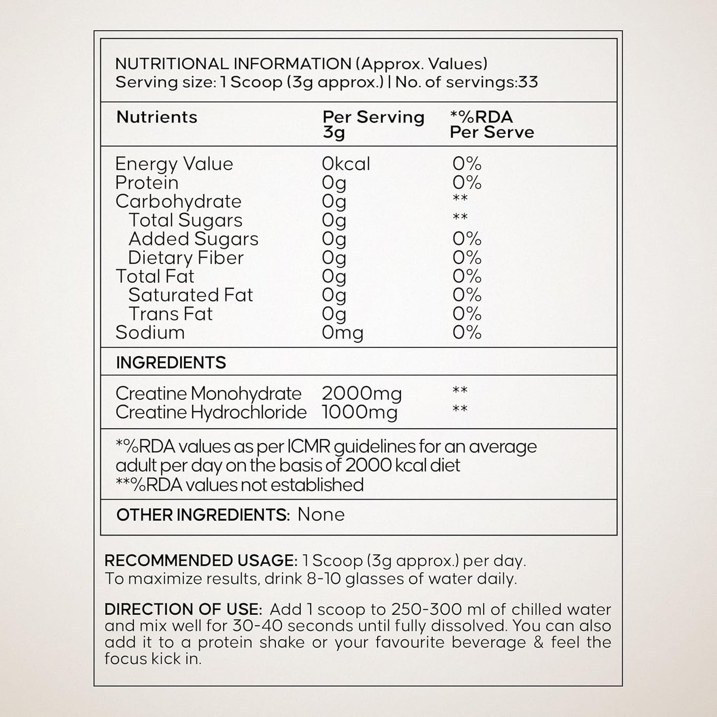 Wellbeing Nutrition 100% Pure Micronised Creatine Powder Monohydrate + HCL| Unflavoured |100g, 33 servings | Tested for Purity | For Muscle Strength & Recovery, Muscle Growth| For Men & Women
