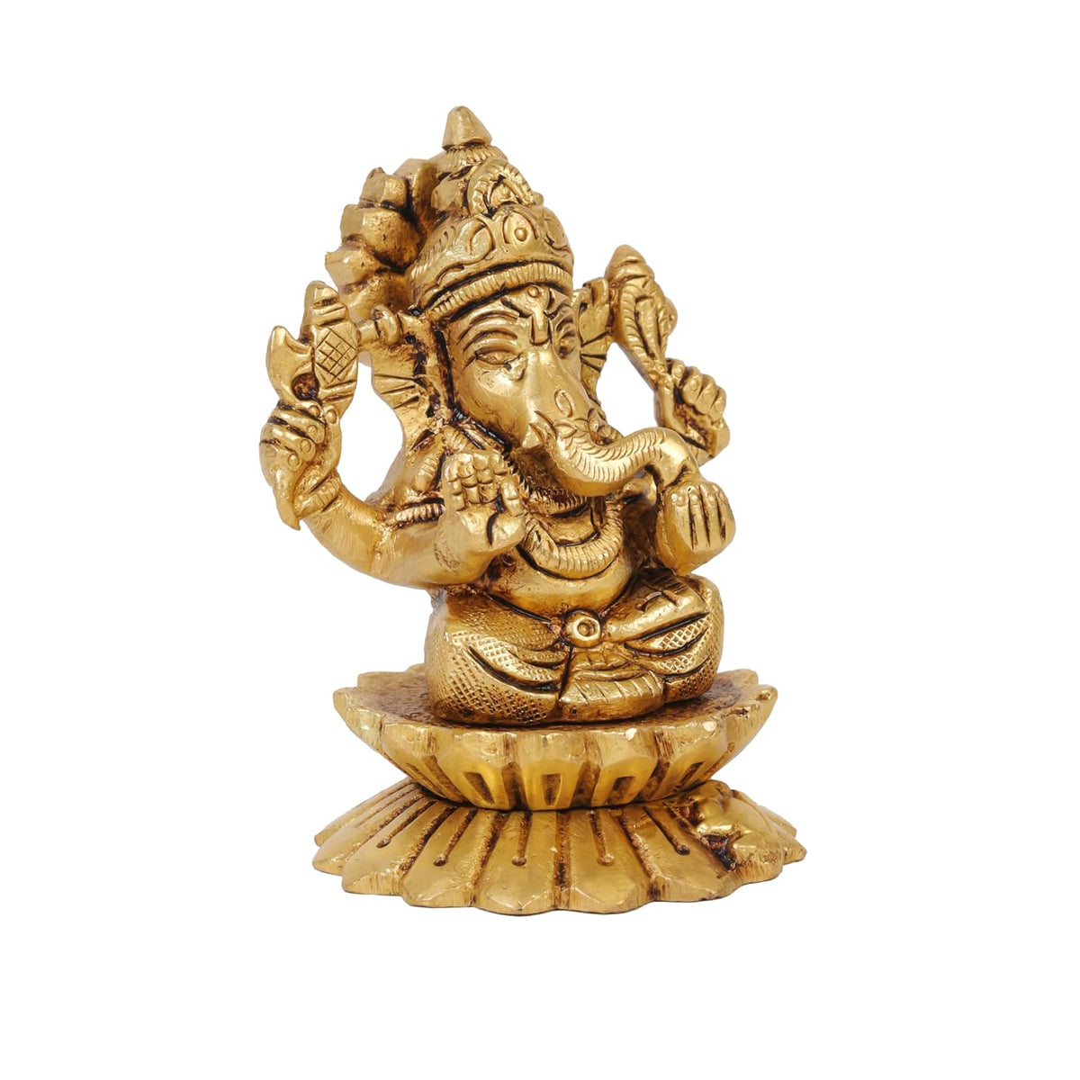 3 Inch Pure Brass Kamal Ganesh Idol | Lotus Seated Vighnaharta Murti for Home Temple, Pooja Room, Office Desk & Spiritual Decor | Ideal for Pooja, Diwali & Festive Gifting