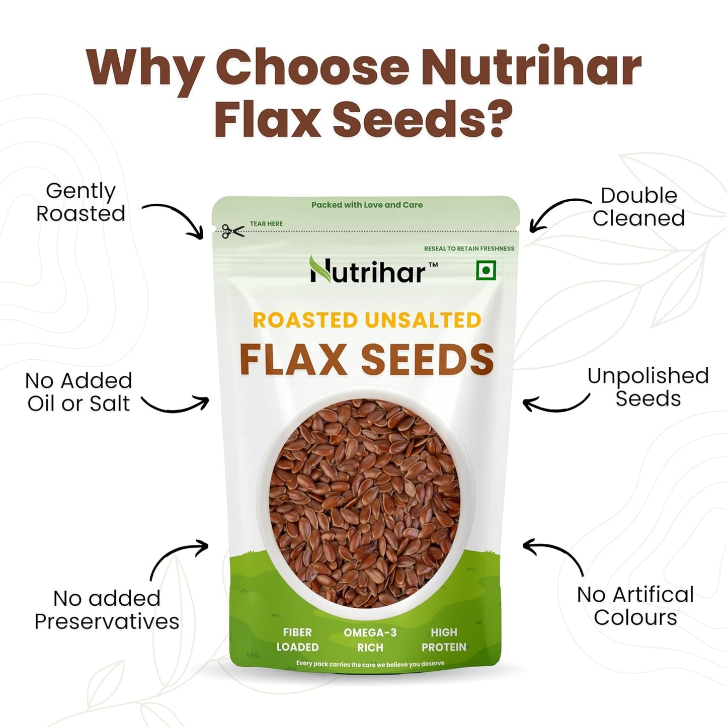 Nutrihar Roasted Flax Seeds 100g | Unsalted & Roasted Alsi Seeds | Omega-3 & Calcium Rich | No Added Oil