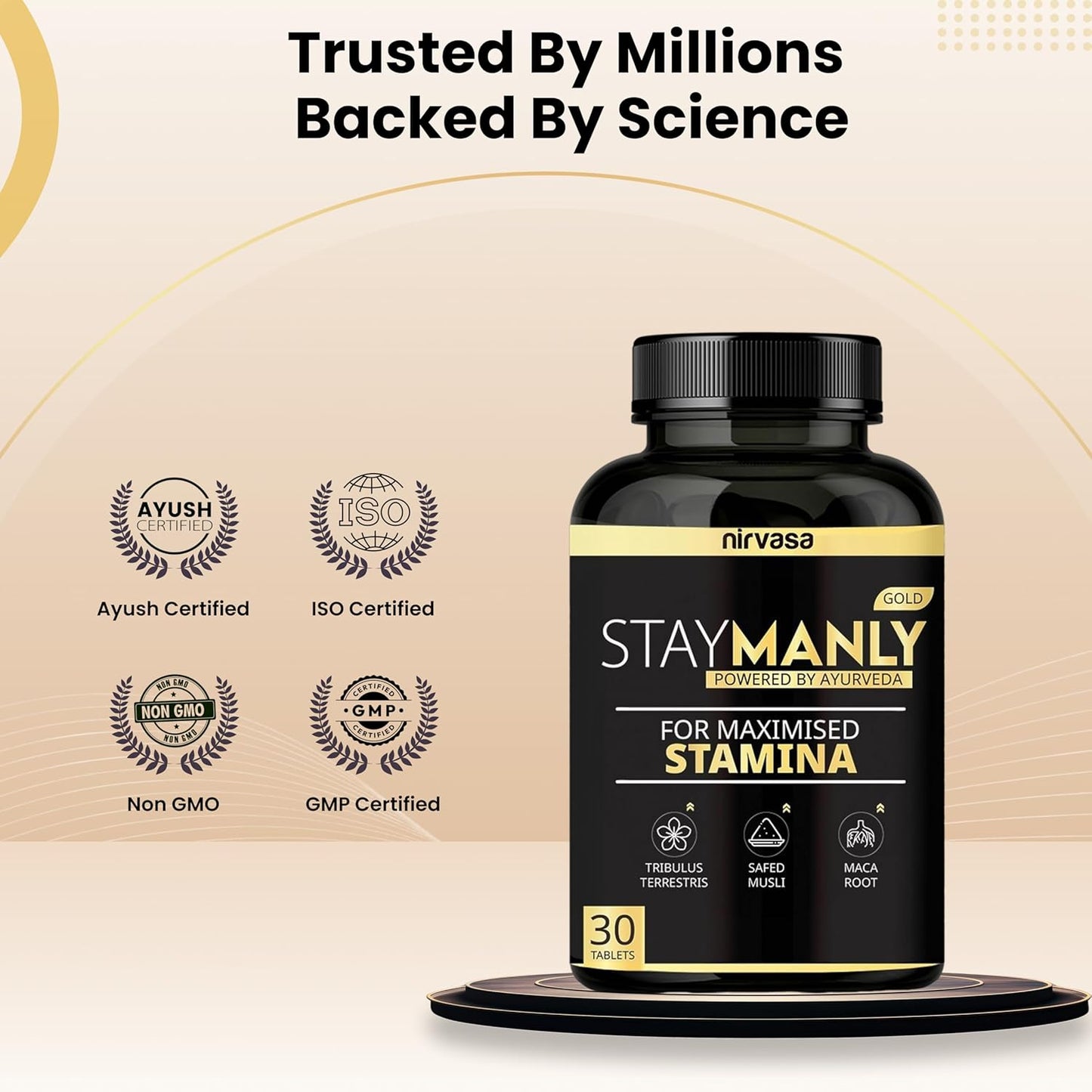 Nirvasa StayManly Gold Tablets (30 Tabs) | Ayurvedic Strength, Stamina & Performance Booster | Boosts Energy, Endurance & Vitality | Tribulus Terrestris, Ashwagandha, Safed Musli & Shilajit