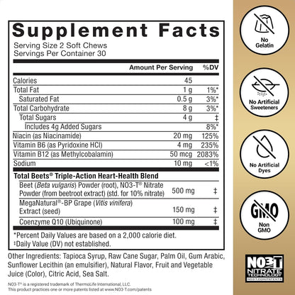 Supplement facts label with nutritional information and branding on a white and gold background
