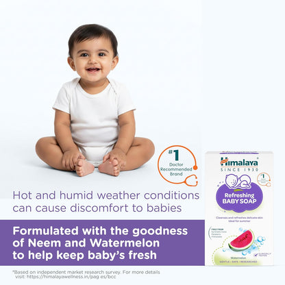 Himalaya Refreshing Baby Soap for Summers - 75g | Aquafresh Complex with Watermelon & Neem for Protection Against Sweat & Irritation | Clinically Tested | #1 Doctor Recommended Brand
