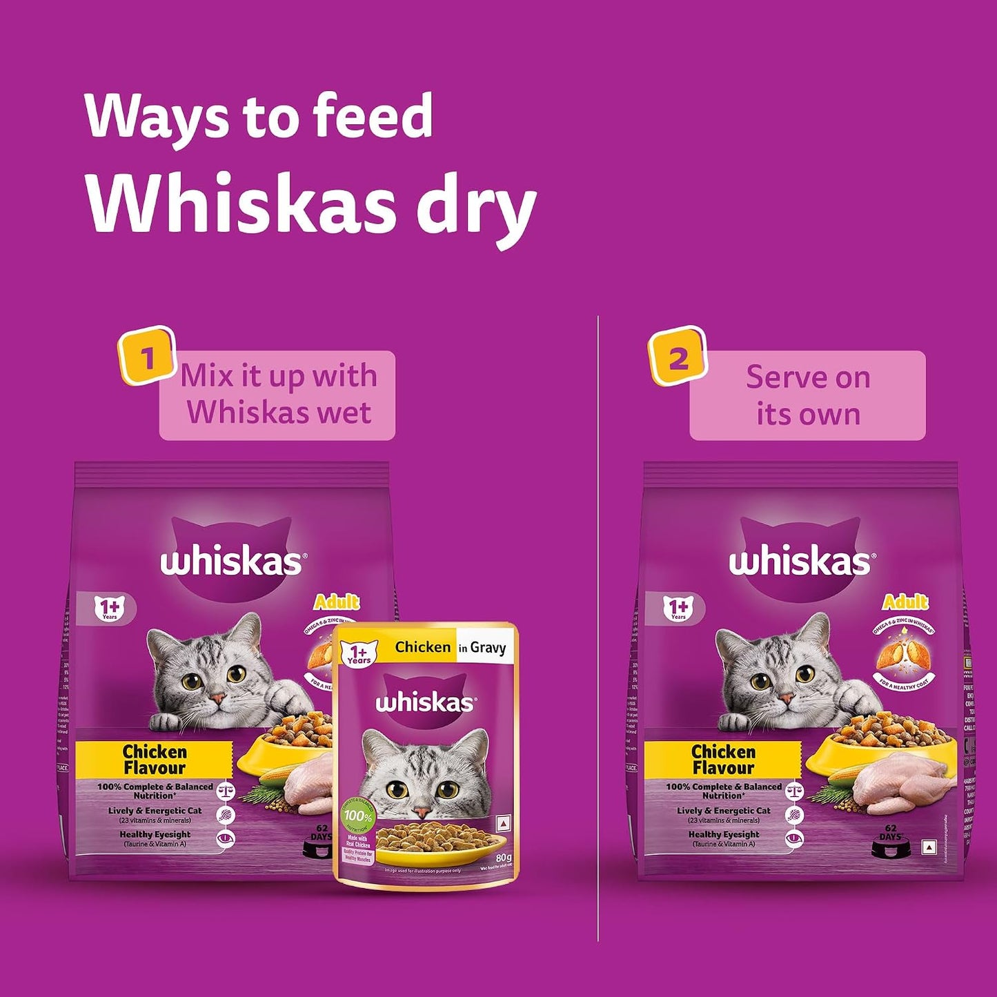 Whiskas Adult Dry Cat Food Chicken Flavour 1.2kg, Complete & Balanced Meal