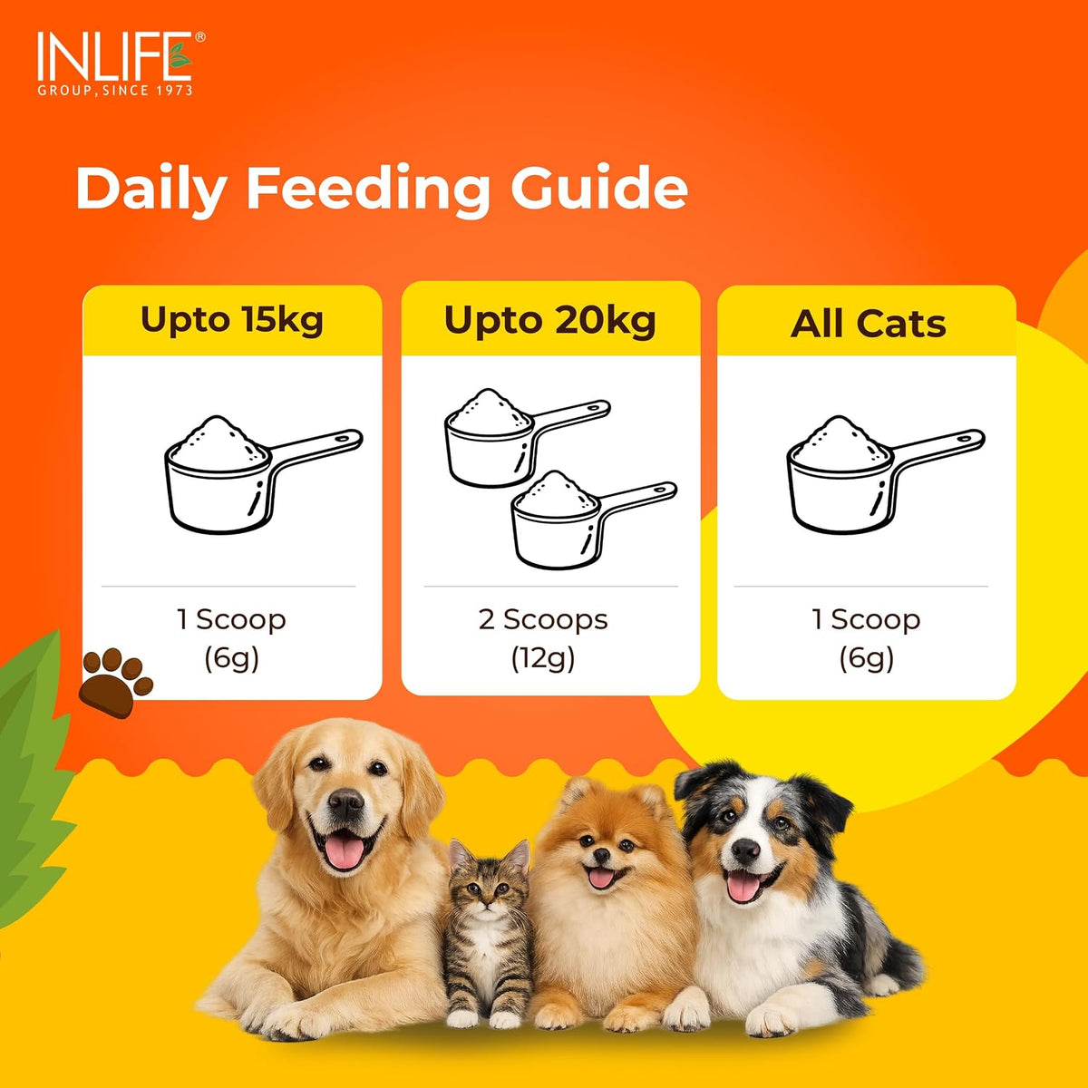 INLIFE Collagen Peptides Supplement Dogs Cats, Glucosamine 200g Orange | Joint Lubrication, Synovial Fluid, Immune Health, Antioxidant Activity, Human Grade, Palatable