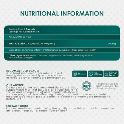 Nutritional information label for a supplement with green text on a white background