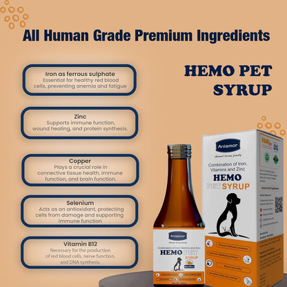 Aniamor Hemo Pet Syrup for Dogs and Cats|Iron Syrup|Iron Syrup|Pets Supplement|All Life Stage|200ml Bottle