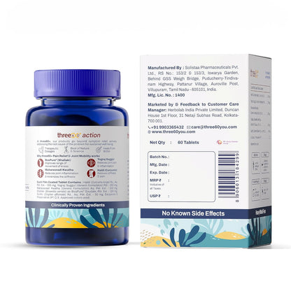 three60+ PAIN RELIEF & JOINT MOBILITY tablets | Reduces Joint Pain & Stiffness | Improves Flexibility | BosPure, Yograj Guggul, Maharasnadi Kwatha, Curcumin | Non-Habit Forming | 60 Tablets