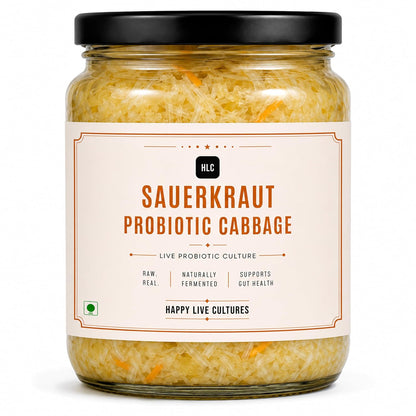 Sauerkraut Probiotic Cabbage | Naturally Fermented | Organic, Raw, Artisanal, Plant-Based, Preservative Free | Happy Live Cultures (250 Grams)