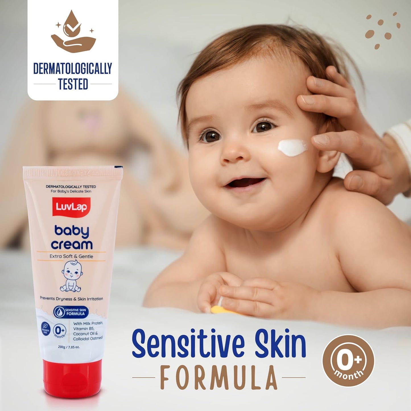 LuvLap Baby Cream -200g, Face & Body Moisturizing Cream with Shea Butter & Colloidal Oatmeal, Protection for Dry, Itchy, Sensitive Skin for Face & Body, 24-Hour Moisturization, Dermatologically Tested