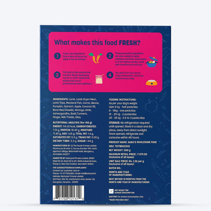 Sara's Wholesome by HUFT Grain-Free Lamb & Apple Dog Wet Food - 300 gm | Human Grade Ingredients | Gluten Free | Balanced Nutrition for All Life Stages