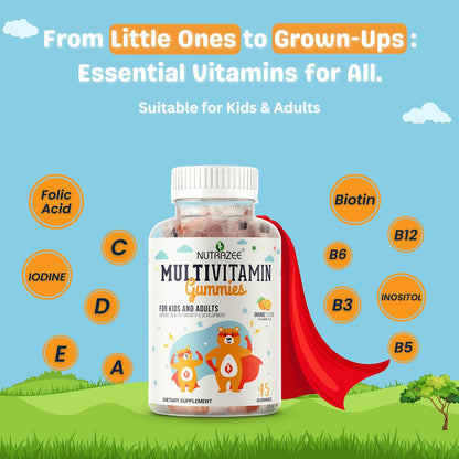 Nutrazee Multivitamin Gummies for Kids 2-6 & 7+ Years, Men & Women | Essential Vitamins With Biotin For Growth & Development| 45 Gummy Bears