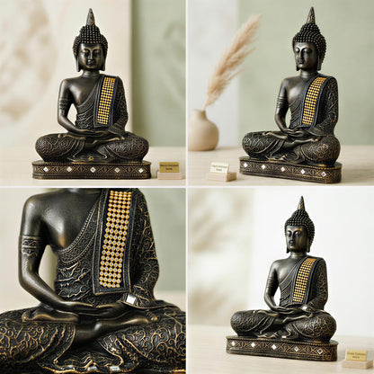 New Limited Edition 25 Centimetre Meditating Sitting Buddha Idol Statue showpiece Home Decor Decoration Items for Living Room and Gifts (Antique Golden)