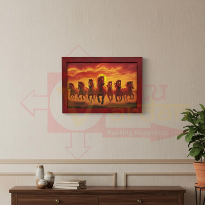 Seven Red Horse Painting With Frame | Natural Paintings for Living Room | Size 33 x 23 cm | Wall Scenery for Bedroom, Office, Home Decor | Pack Of 1