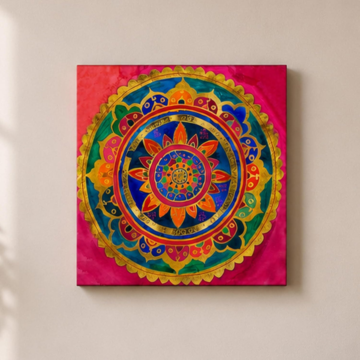 Abstract Mandala Art Stretched Canvas Painting for Living Room | Bohemian Mandala Pattern Wall Décor Art For Livingroom, Bedroom, Office, Hallways - 16x16 Inch