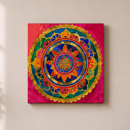 Abstract Mandala Art Stretched Canvas Painting for Living Room | Bohemian Mandala Pattern Wall Décor Art For Livingroom, Bedroom, Office, Hallways - 16x16 Inch