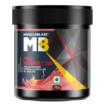 MuscleBlaze Pre Workout 200 (16 servings, 100g) | 200mg Caffeine, 2200mg Citrulline