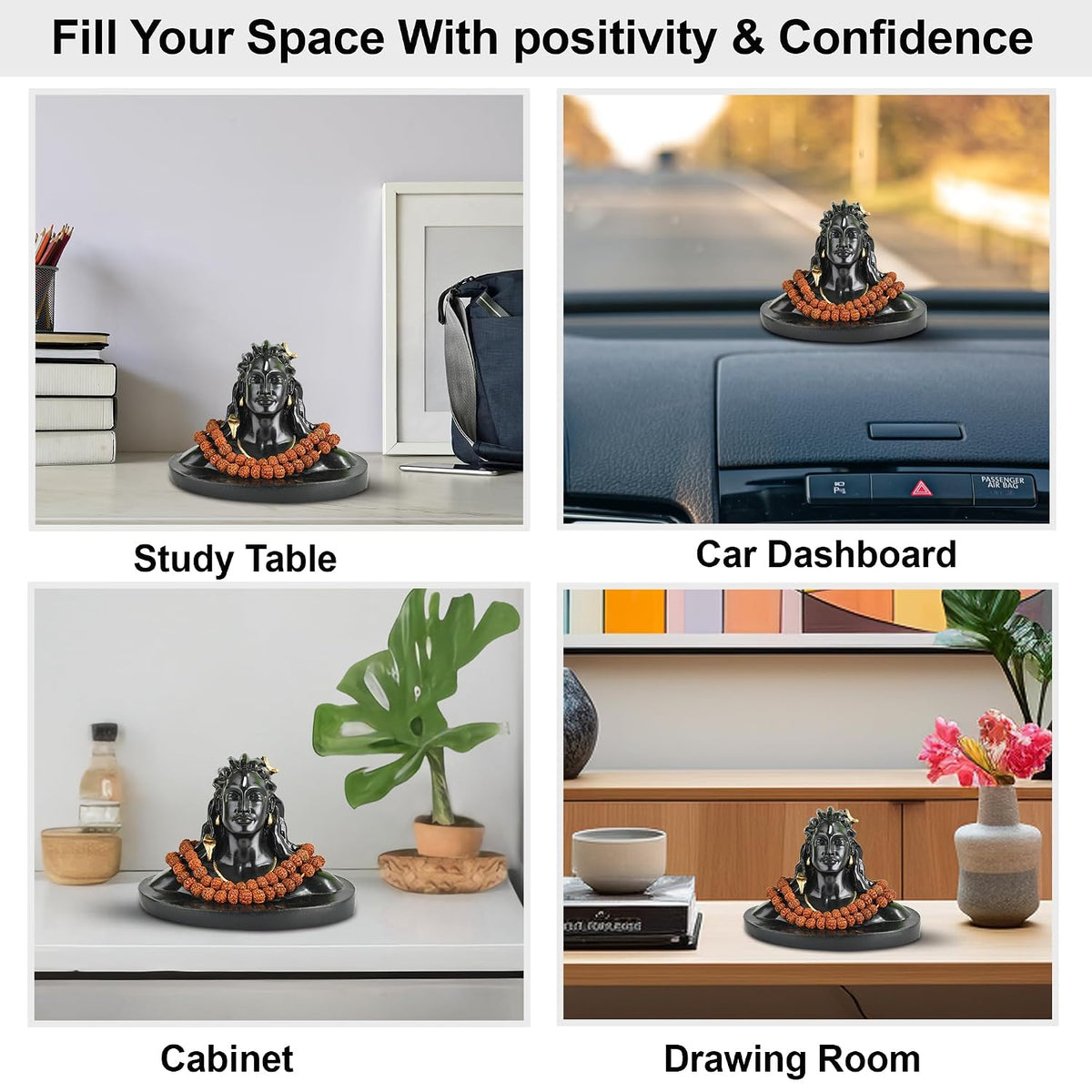 Resin Adiyogi Shiva Statue for Car Dashboard, Shiv Ji Mahadev Adi Yogi Idol Statue with Rudraksha Mala for Home and Car Dash Board (XL)