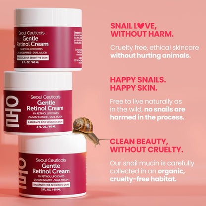 SeoulCeuticals Korean Retinol Night Cream for Face – K Beauty 1% Retinol Cream with 97.5% Snail Mucin & 2% Niacinamide – Lightweight Moisturizer for Sensitive Skin – 2oz
