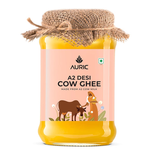 Auric A2 Bilona Desi Cow Ghee - Vedic Bilona Method -Traditional Curd Churned -Lab Tested - Danedar Ghee -Grass Fed Cow -Glass Jar