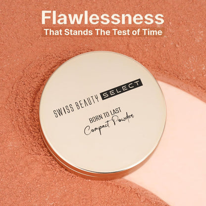 Swiss Beauty Select Born To Last Compact Powder | 3-in-1 Skin Perfection | Oil Control | Blurs Pores | Matte Finish | Fresh Makeup for hours | With Squalane & Vitamin E | 6.5g, Shade- 2. Sunlit Sand