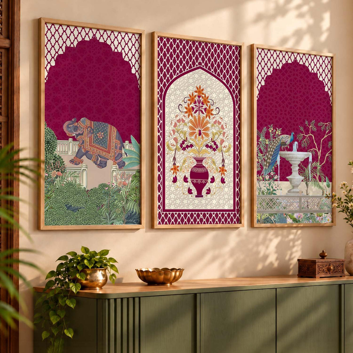 Indian Traditional Madhubani Big Size Art Home Decoration Wall Painting Art With Frame For Living Room Bed Room Hotel Wall DecorDigital Reprint Engineered Wood Set of 3 (4, 10x19 inch, Framed)