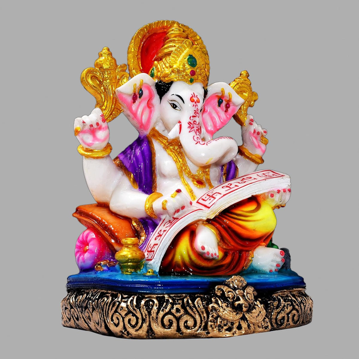 Ganesha Shubh Labh Statue 7.5 inch Poly Resin Figurine Showpiece for Home Temple Idol, Ganesh Chaturthi, Living Room Decor Showcase, Office Desk, Grih Pravesh