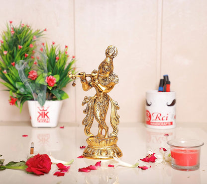 KridayKraft Lord Krishna Metal Statue,Krishna Murti Playing Flute for Temple Pooja,Decor Your Home,Office & Gift Your Relatives,Showpiece Figurines,Religious Idol,Gift Article...