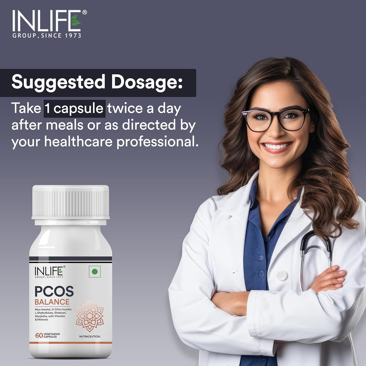 INLIFE PCOS Supplements for Women | PCOS Balance Capsule | Myo Inositol D Chiro Inositol Shatavari Manjistha Vitamins Minerals -60 Vegetarian Capsules (Pack of 1)