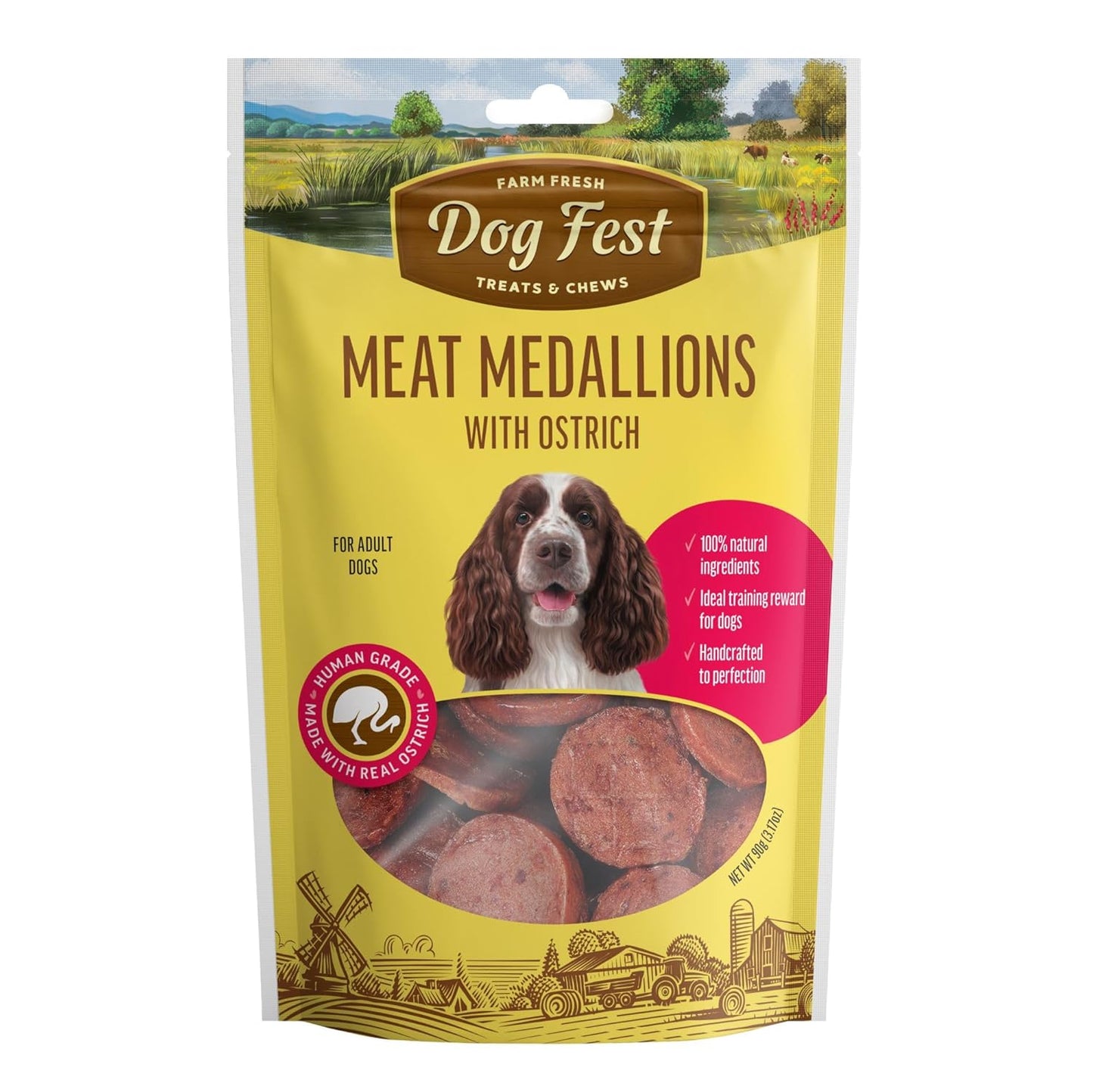 BarkButler x Dogfest Duck & Ostrich Medallions Treats for Dogs | Meat-First | Human Grade | Natural Ingredients | 0% Artificial Colours & Preservatives | Dog Treats for Adult Dog | 90g