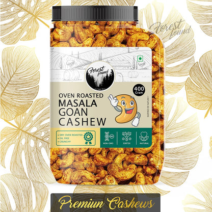 Forest Found Oven Roasted Chilly Masala Cashews (400g) – 100% Oil-Free & Non-Fried Kaju | Low Sodium Healthy Snack | Premium Crunchy Spicy Cashew Nuts