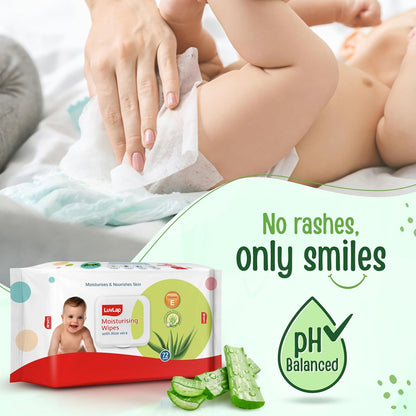 LuvLap Moisturising Wet Wipes with Lid For Baby Skin, Enriched with Aloe Vera, Vitamin E & Chamomile Extract, pH Balanced, Dermatologically Safe, Paraben & Sulphate Free, 72 Wipes