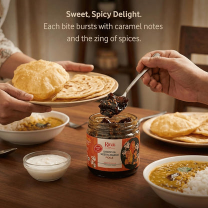 Mango Pickle Mango Achar Sweet Aam Ka Meetha Achar Rina's Dhoop Ka Meetha Sun Cured Mango Pickle with Organic Jaggery and Panchphoran Masala, No Artificial Preservatives