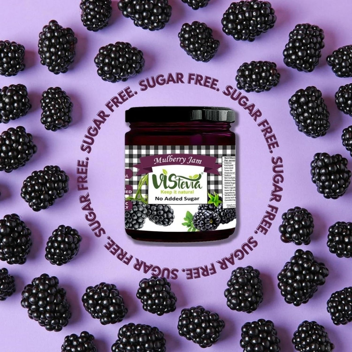 VIStevia Sugar Free Mulberry Jam (220 gm) | | Diabetic & Keto Friendly | Sweetened with Stevia and Erythritol | 100% natural | More than 60% whole berries | Tastes delicious…