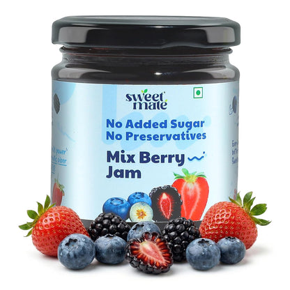 Sweetmate Mix Berry Jam - 220g | No Added Sugar | 100% Pure Fruit Pulp & Healthy Fiber | No Preservatives, Colors & Artificial Flavors | Diabetic & Keto Friendly Jam