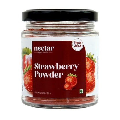 Freeze Dried Strawberry Powder- 60 grams Jar-Pack of 1 Nos | 100% Natural | No Added Sugar, Preservative-Free & Vegan | Processed in India
