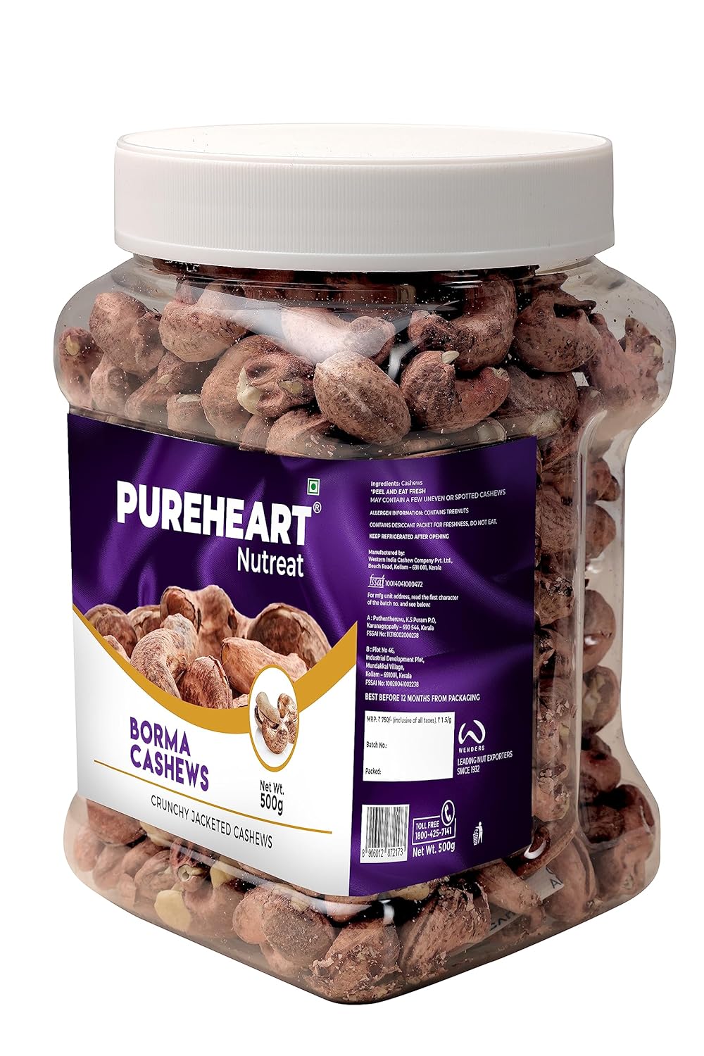 Pureheart Borma Cashews/Skin Unpeeled Cashews Natural Whole Kaju - Nutty Flavor Cashew Nuts with Skin