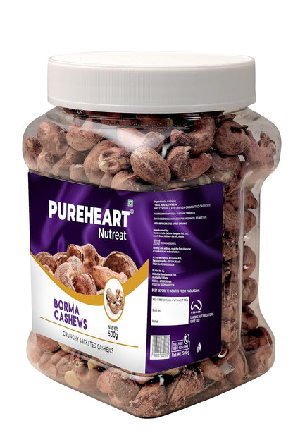Pureheart Borma Cashews/Skin Unpeeled Cashews Natural Whole Kaju - Nutty Flavor Cashew Nuts with Skin