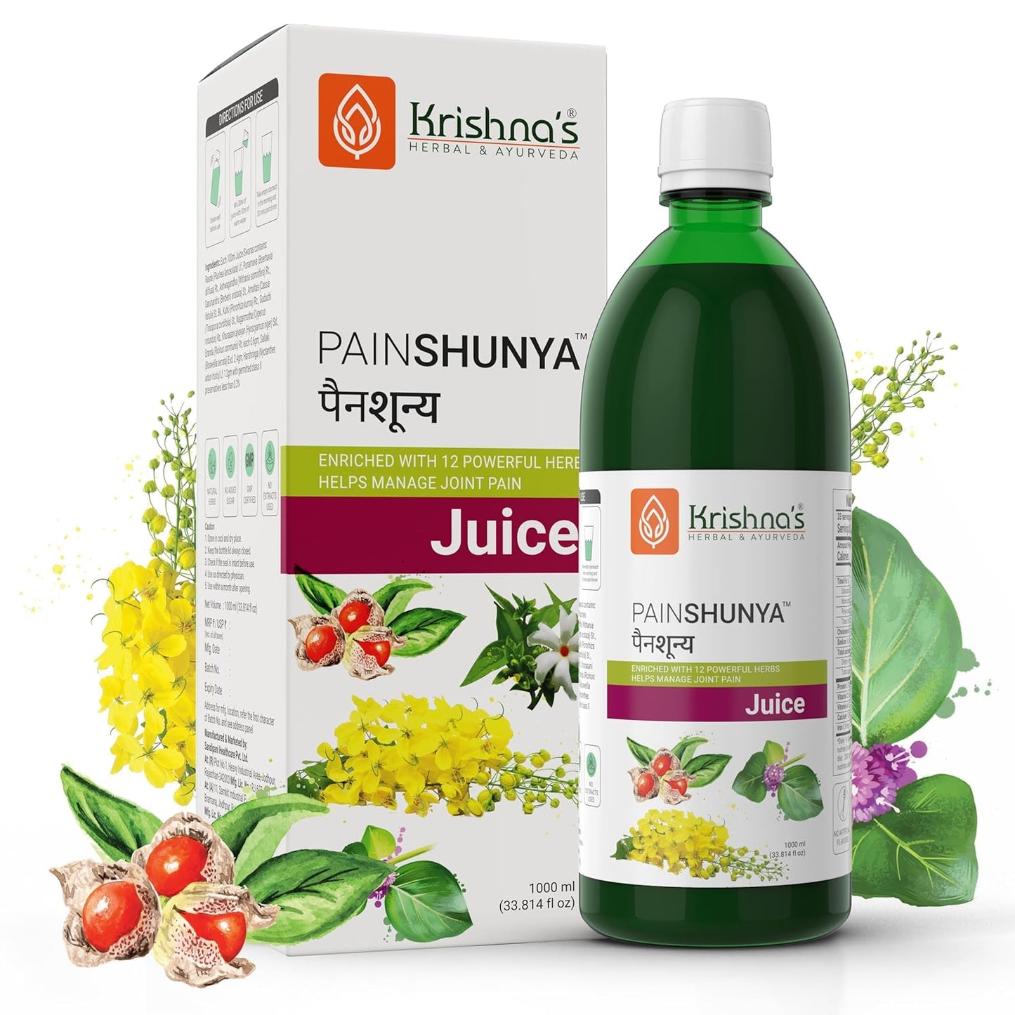Krishna's Painshunya Juice – Enriched With 12 herbs - Ayurvedic Herbal Juice for Joint Pain Relief & Body Comfort - 1000 ml