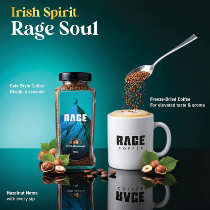 RAGE COFFEE Irish Hazelnut - Flavored Instant Coffee Powder for both Hot & Cold Coffee, 100% Single Origin Arabica Coffee Beans Powder (IRISH HAZELNUT, 100g)