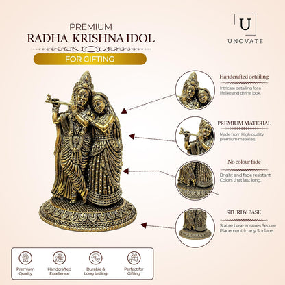 UNOVATE 100% Pure Brass Radha Krishna Murti, Radha Krishna Idol for Gift